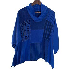 Dairi Fashion Tunic Top Large L Patchwork Cowl Neck Royal Blue Art to Wear Shirt